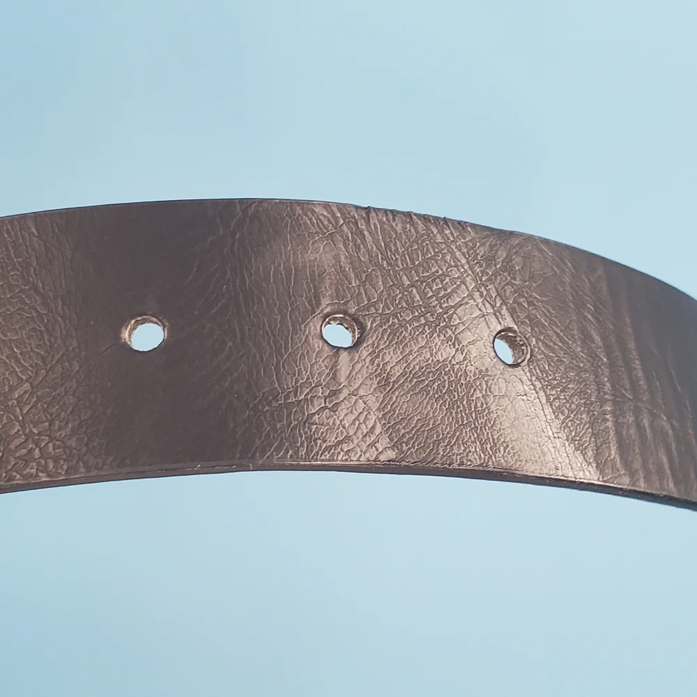 Black leather belt silver tone buckle